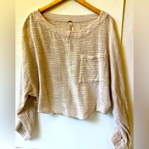 Free People M Womens Long Sleeves Pullover Natural Crop Boxy Textured